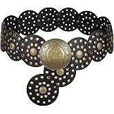 WERFORU Women Wide Western Disc Belt Cowgirl Boho Leather Belt for Jeans Dress