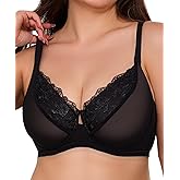 Redgray Minimizer Bras for Women Full Coverage Lace Bra Unlined Underwire Support Plus Size Bra for Heavy Breast