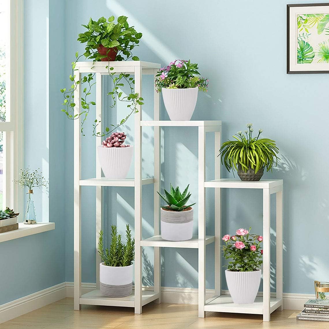 6 Inch Plastic Planters Indoor Flower Plant Pots, Set of 5 Modern Decorative Gardening Containers for Succulents, Flowers, Herbs, Cactus, House and Office Décor, White: Garden & Outdoor