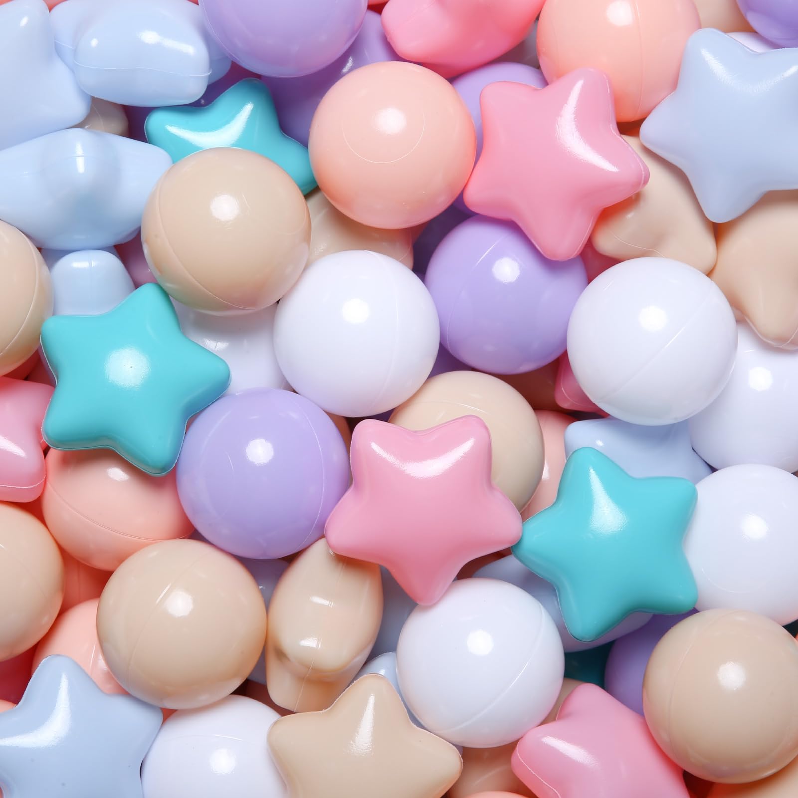 Photo 1 of Realhaha Ball Pit Balls 100 PCS, Star Shapes for Babies Kids Playpen Plastic Balls for Babies Ball Pool Puppy Playballs, Macaron Pink Green Milktea Purple