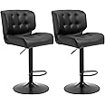HOMCOM Bar Height Bar Stools Set of 2 with Adjustable Seat, Thick Padded Cushion and Metal Footrest for Home Bar, Black