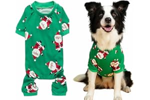 Lanyarco Santa Claus Xmas Cotton Dog Christmas Pajamas, Pet Dog Jammies Jumpshit PJS Christmas Pajamas for Dogs Large Dogs, Back 23" XLarge XL, Green