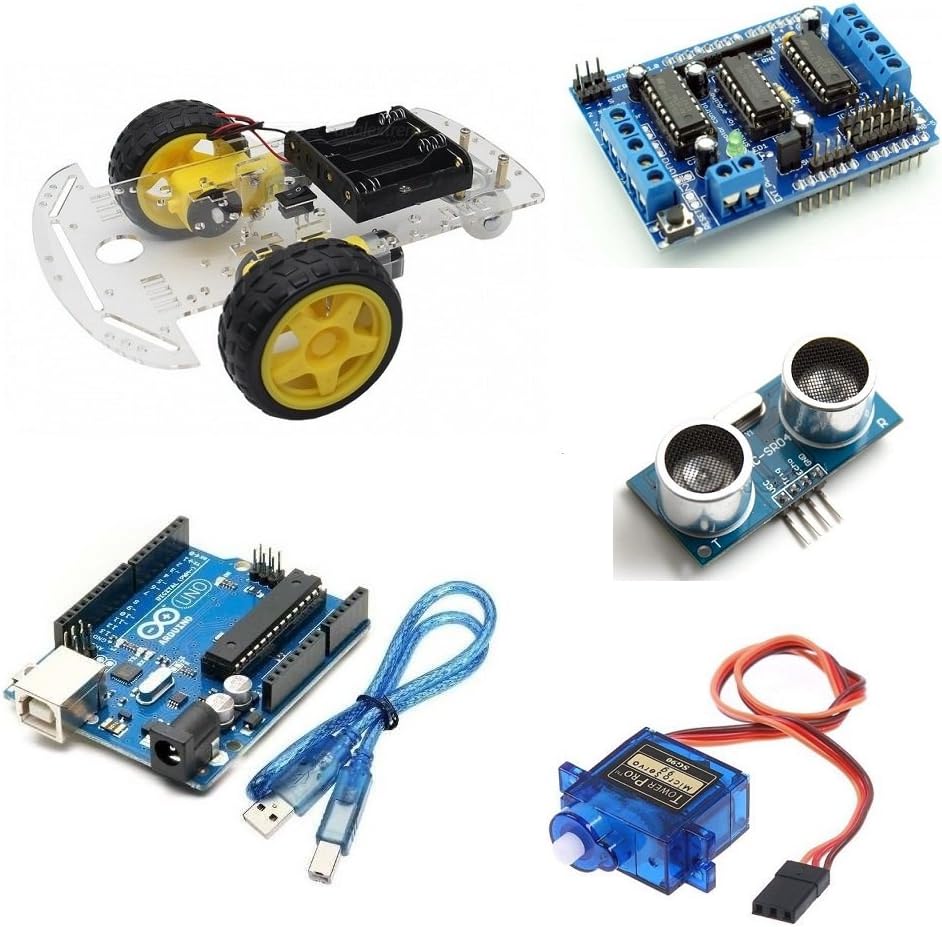 OLatus OL-ROBOTIC-KIT-05 2WD kit with L293D Shield,Ultrasonic Sensor,Servo Motor,Ultrasonic Bracket, UNO with Cable for DIY Robotic project