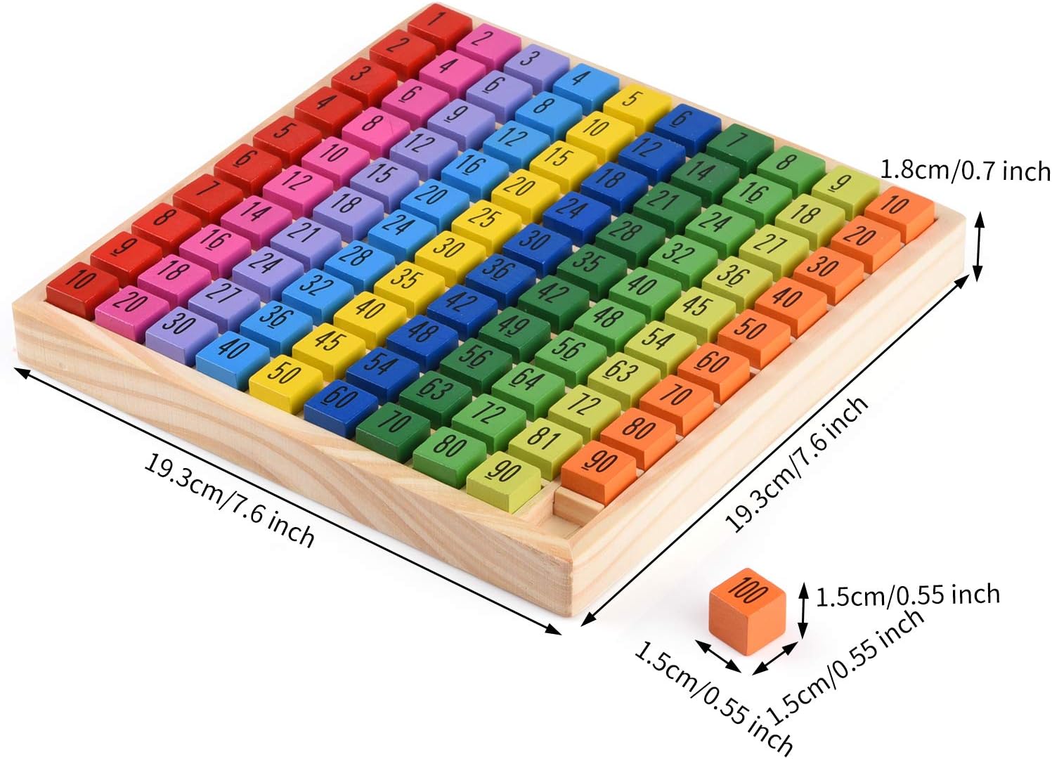 colmanda Wooden Counting Board, 10 x 10 Montessori Math Tray Counting ...