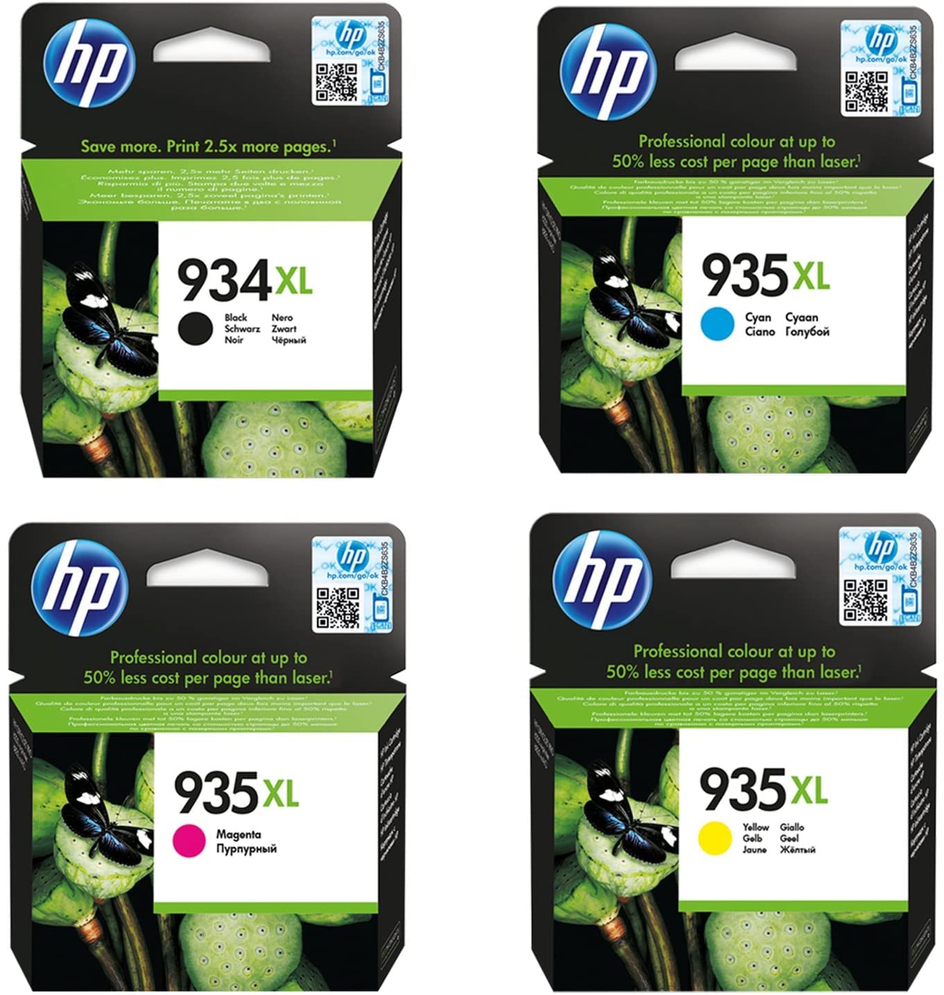 HP 934XL Multipack Original Ink Cartridges (Black, Cyan, Magenta, Yellow) with High Yield for HP Officejet Pro