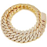 MLENS 20mm Hip Hop Iced Out Cuban Link Chain Necklace 18k Gold/White Gold Plated Bling Miami Choker Lab Diamond Necklace/Bracelet Jewelry Gift for Men