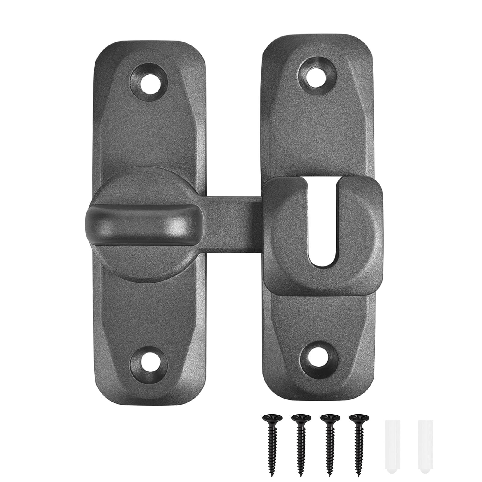 90/180 Degree Door Lock, 1PCS Barn Door Lock Safety Sliding Barn Door Lock Security Door Latch Small Gate Latches Hardware for Barn, Garden, Bathroom, Cabinet, Window, Sliding Door-Gun Grey