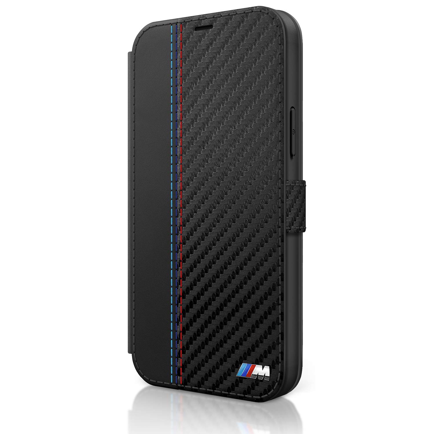 BWM BMW BMFLBKP12SMCARBK Book M Collection PU Carbon Stripe Case for iPhone 12 Mini 5.4 Inches Black/Green