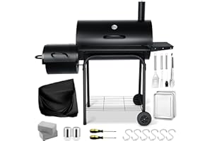 Charcoal Grill with Smoker, Leonyo 811 Square Inches Outdoor Grills & Smokers, Large Barrel Charcoal Grills with Grill Cover & Griddle Grilling Tools for Camping BBQ, Backyard Cooking