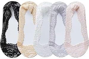Lace No Show Socks Women, 5 Pairs Lace No Show Socks Women, Ladies Low Cut Invisible with 360° Heel Grip Lightweight Trim for