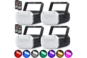Luditek 4-Pack LED Strobe Lights 48LED Halloween, Multi-Color Sound Activated Disco Party Lights w/Remote Control, Flashing Strobe Lamp for Indoor Home Room Decorations Karaoke