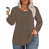 VISLILY Womens-Plus-Size-Dressy-Tops Trendy Puff Long Sleeve Shirts Cute Flowy Pleated Blouses Casual Crewneck Tunics XL-5XL