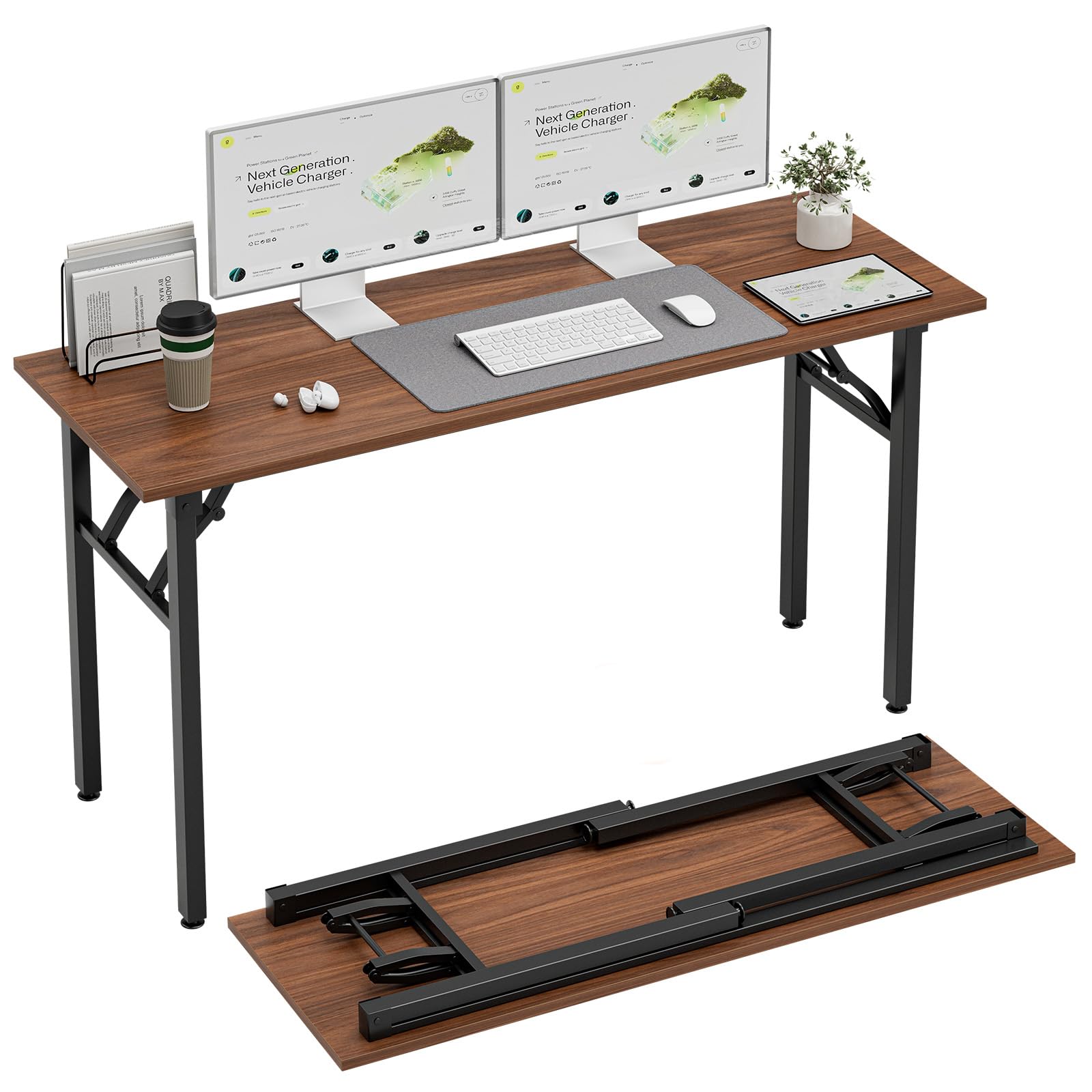 Photo 1 of **PARTS ONLY***TEMI Long Computer Desk Folding Table - 55.1" Foldable Office Desk, No Assembly, Perfect Writing Table for Bedroom, Dorm, or Apartment, Portable Large Desk or Study Table with Compact Design, Walnut