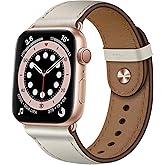 OUHENG Leather Bands Compatible with Apple Watch Band 42mm/41mm/40mm/38mm, Genuine Leather Replacement Strap for iWatch SE3 SE2 SE Series 11 10 9 8 7 6 5 4 3 2 1 (Beige/Rose Gold)