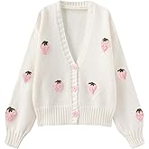 SYYRXB Kawaii Sweet Japanese Women's Fruit Strawberry Pink Embroidery Printed Button Knitted Cardigan Sweater Coat