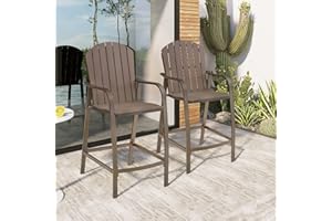Crestlive Products Patio Wood Bar Stools Counter Height Chairs All Weather Furniture with Heavy Duty Aluminum Frame in Brown Finish for Outdoor Indoor, Pack of 2 (Brown)