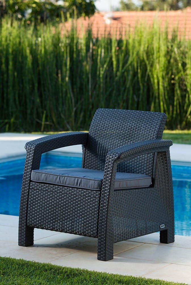 Keter Chair for Outdoor Seating with Washable Cushion-Perfect for Balcony, Deck, and Poolside Furniture Sets, 29.50 x 27.60 x 31.10 IN, Grey : Garden & Outdoor