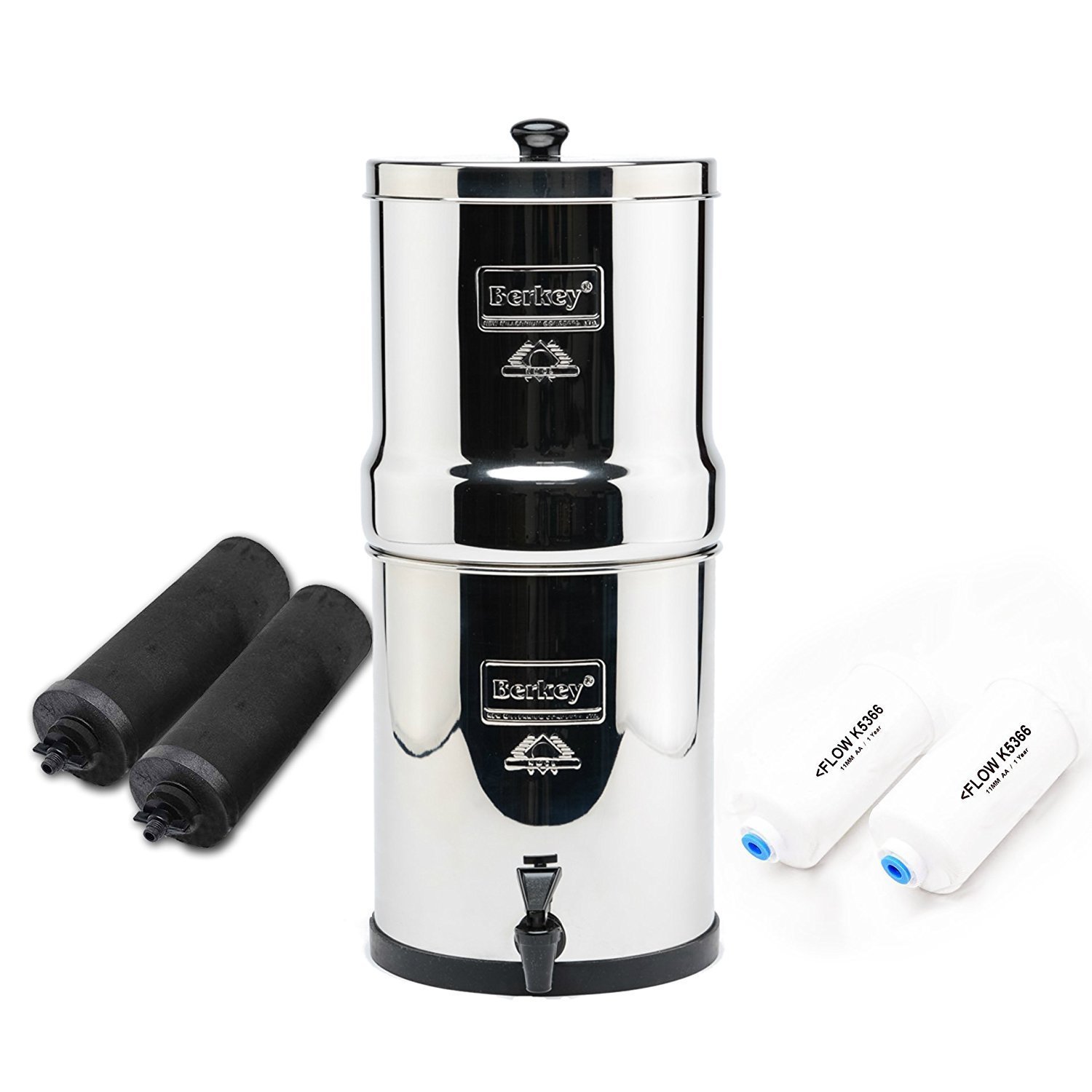 Complete Travel Berkey Water System,2x black purifiers ~2x PF-2 Fluoride filter~