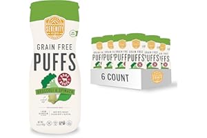 Serenity Kids 6+ Months Grain Free Puffs Toddler & Baby Snack - No Added Sugar, Gluten & Rice Free, BPA & Allergen Free - W/Org. Cassava, Veggies, & Herbs - Broccoli & Spinach - 6 Count - Baby Puffs