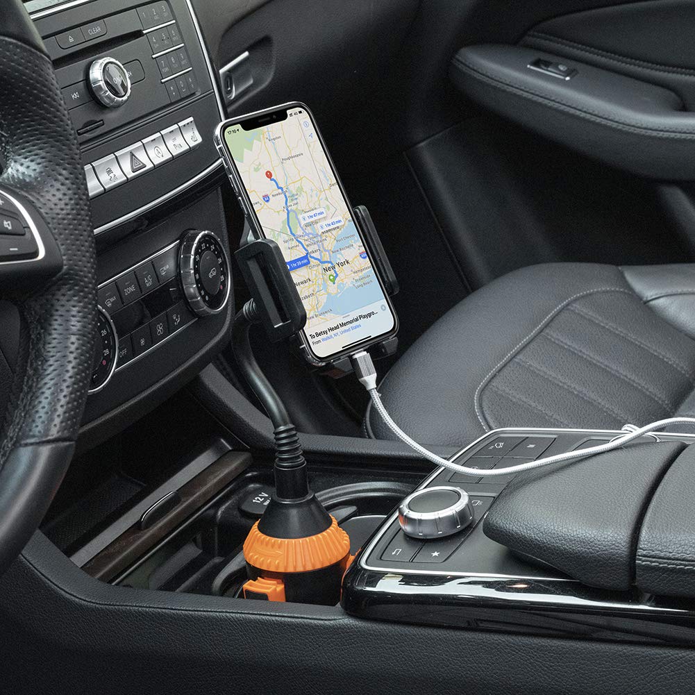 MOTOBA Gooseneck Cup Holder Phone Mount, Adjustable Car Phone Cup Holder for iPhone 11 Pro/XR/XS Max/X/8/7 Plus/6s/Samsung S10+/Note 9/S8 Plus/S7 Edge (Orange)