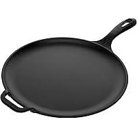 Victoria 12-Inch Cast-Iron Comal Pizza Pan with a Long Handle and a Loop Handle, Preseasoned with Flaxseed Oil, Made in Colom