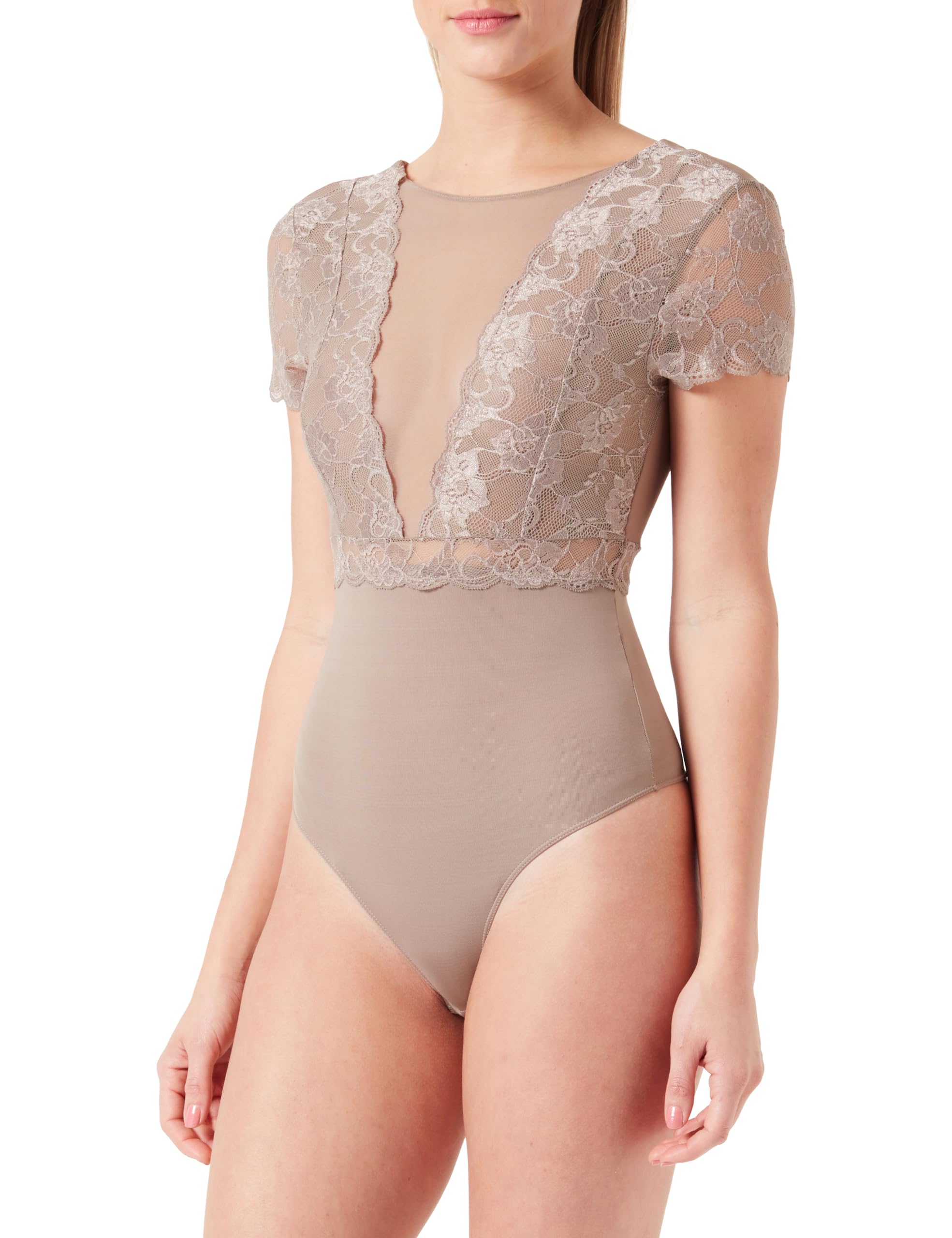 PIECES Women's Pcsicca SS Bodystocking Noos Body, fossil, S