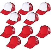 10 PCS Sublimation Blank Trucker Hats Red, Plain Trucker Cap Foam Front High Crown Mesh Back Trucker Hat, DIY Custom Baseball Caps Bulk Adjustable Snapback for Men Women