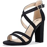 IDIFU Women's Chunky High Heel Sandal Strappy Open Toe Ankle Strap Dress Shoes for Women Bridesmaid Ladies in Wedding Bridal Evening Homecoming Prom