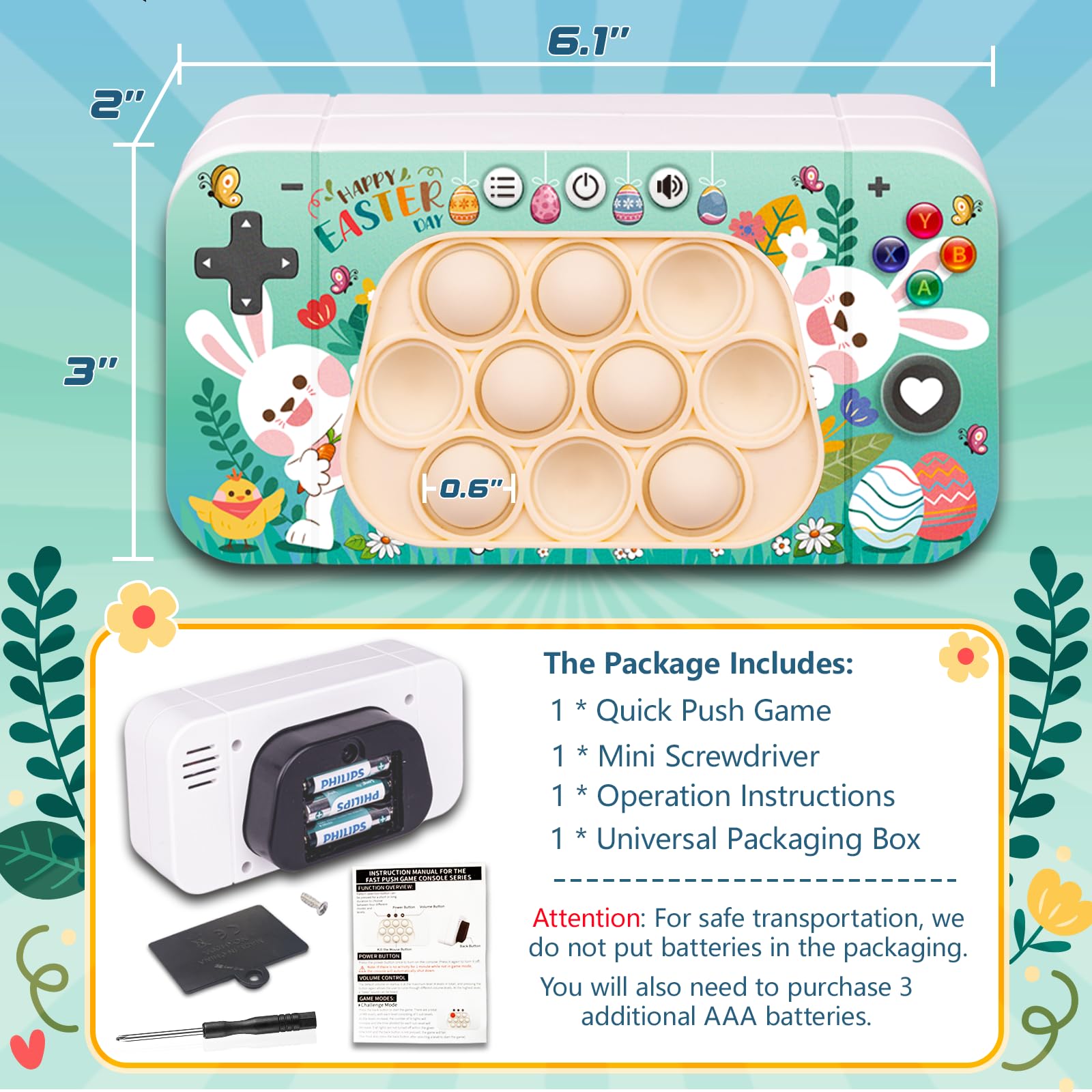 Exun Easter Quick Push Game Fidget Toys, Easter Basket Stuffers, Handheld Puzzle Pop Game Machine Sensory Bubble Stress Toy | Happy Easter Egg Bunny Chick Design for Kids Boys Girls