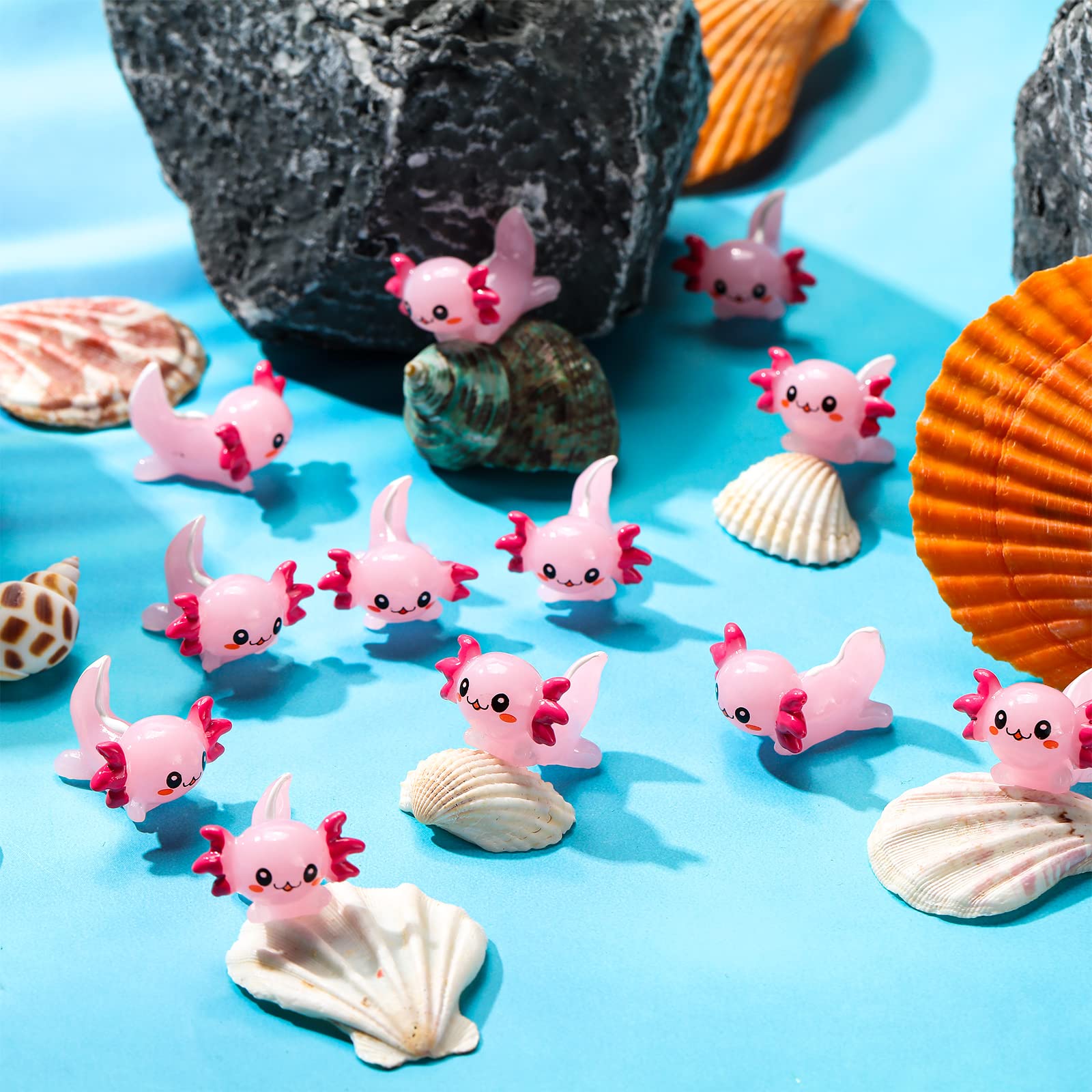 Photo 1 of Wettarn 60 Pcs Pink Mini Axolotl Resin Charms Figurine Toy Miniature Ornament Tiny Animal Figures for DIY Garden Dollhouse Birthday Party Decoration Aquarium Jewelry