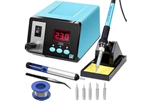 Daxiongmao Soldering Station, 75W Soldering Iron Kit, Portable Soldering Kit with 5 Iron Head Tips, Sponge, Soldering Iron Bracket, Tin Suction Gun, Lead-free Tin Wire, Tweezers, Gadgets for Men