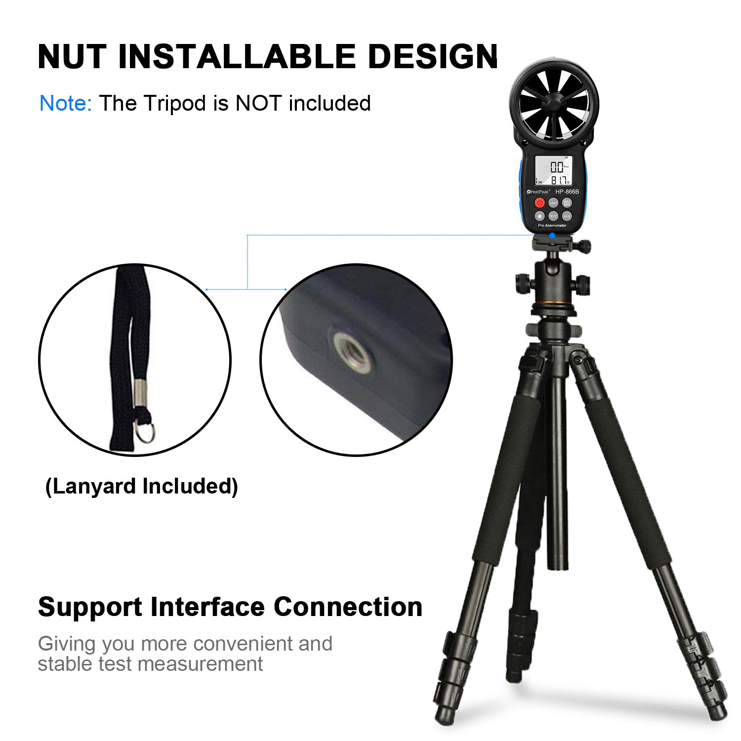 HOLDPEAK 866B Digital Anemometer Handheld Wind Speed Meter for