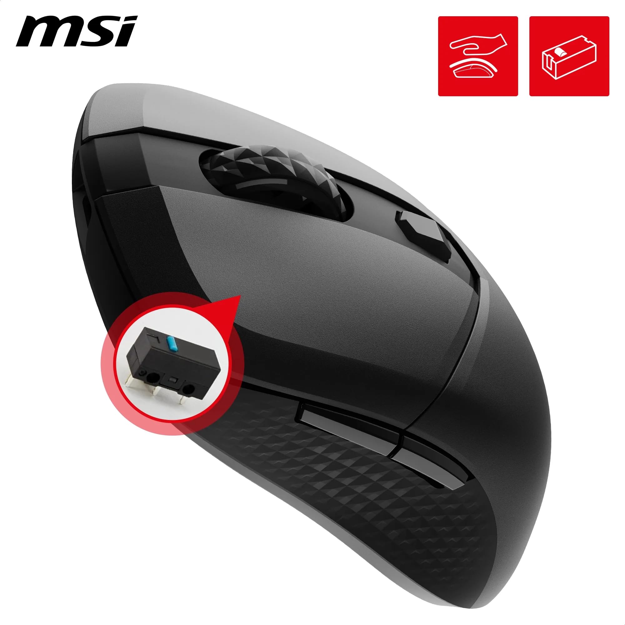 MSI Versa 300 Wireless Gaming-Maus – 8000 DPI optischer Sensor, 1000 Hz Polling-Rate, symmetrisch, 30M+ Klicks, 6 Tasten, 50-Stunden-Batterie, 1 ms Latenz, 60 g – Kabelgebunden/kabellos 2