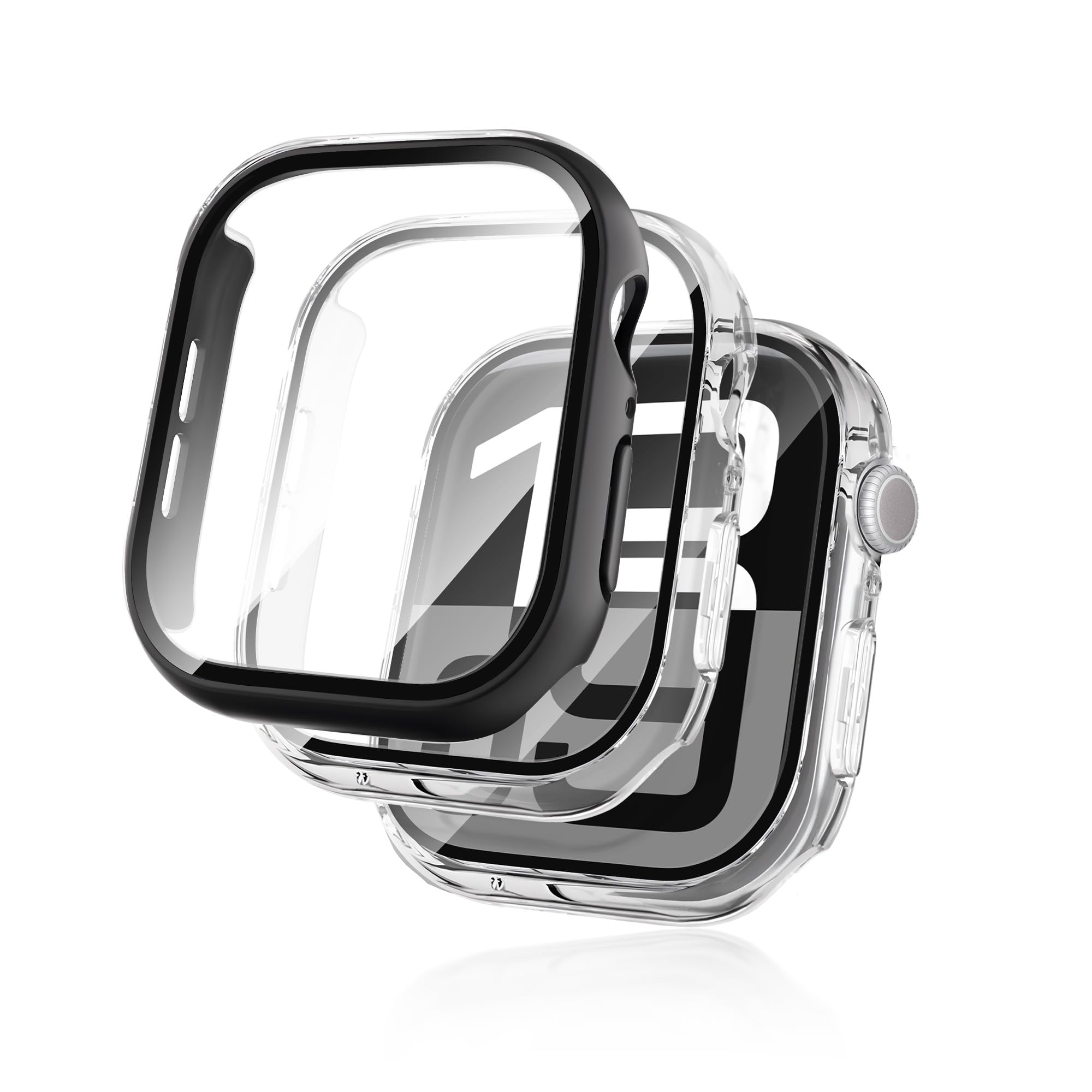 Seltureone 2 Pack Watch Case with Screen Protector Compatible with Apple Watch Series 11/10 42mm, Hard PC [Anti-Scratch][Anti-Dust] 360° All-Round Protective Case for Series 11/10 42mm - Clear/Black