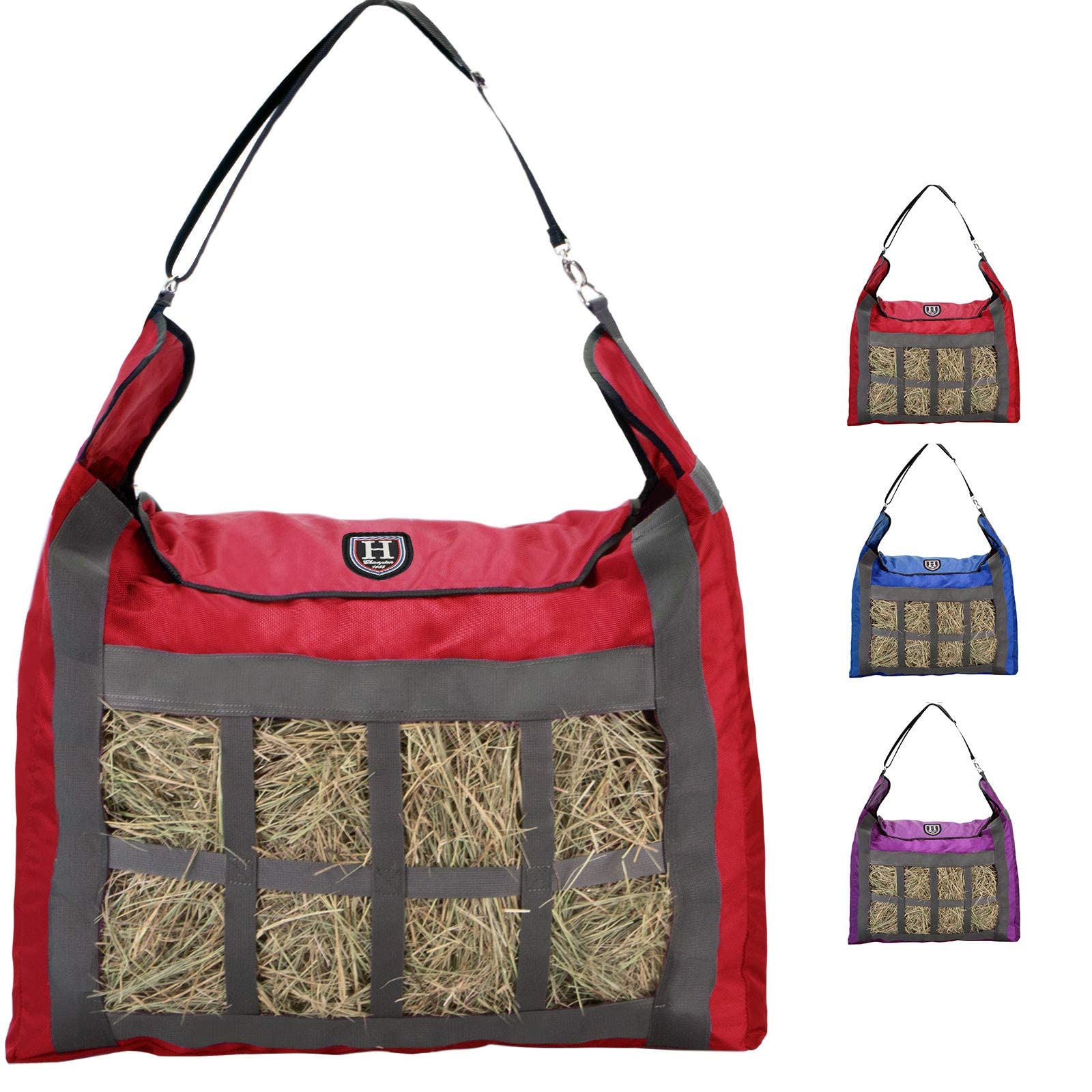 Harrison Howard Premium Durable Slow Feed Horse Hay Bags 1680D Oxford Cloth Heavy Duty Large Capacity Horse Feeding Bag-Scarlet Red