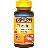 Nature Made Extra Strength Dosage Choline Supplements 800 Mg Per 3 Capsules, Brain Health, Mood, Muscle & Liver Support, Vegetarian, 60 Capsules, 20 Day Supply