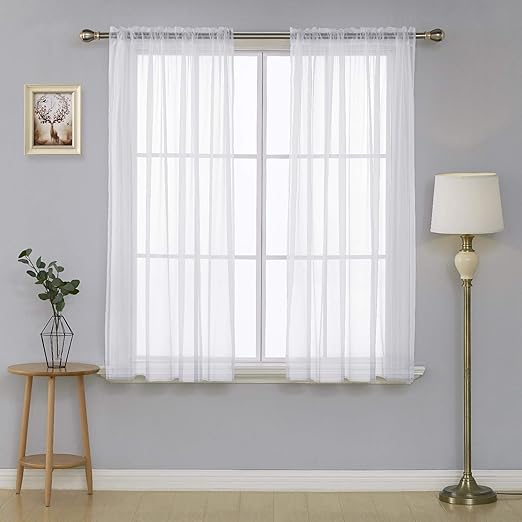 Amazon Com Deconovo White Sheer Curtains Voile Curtains Rod