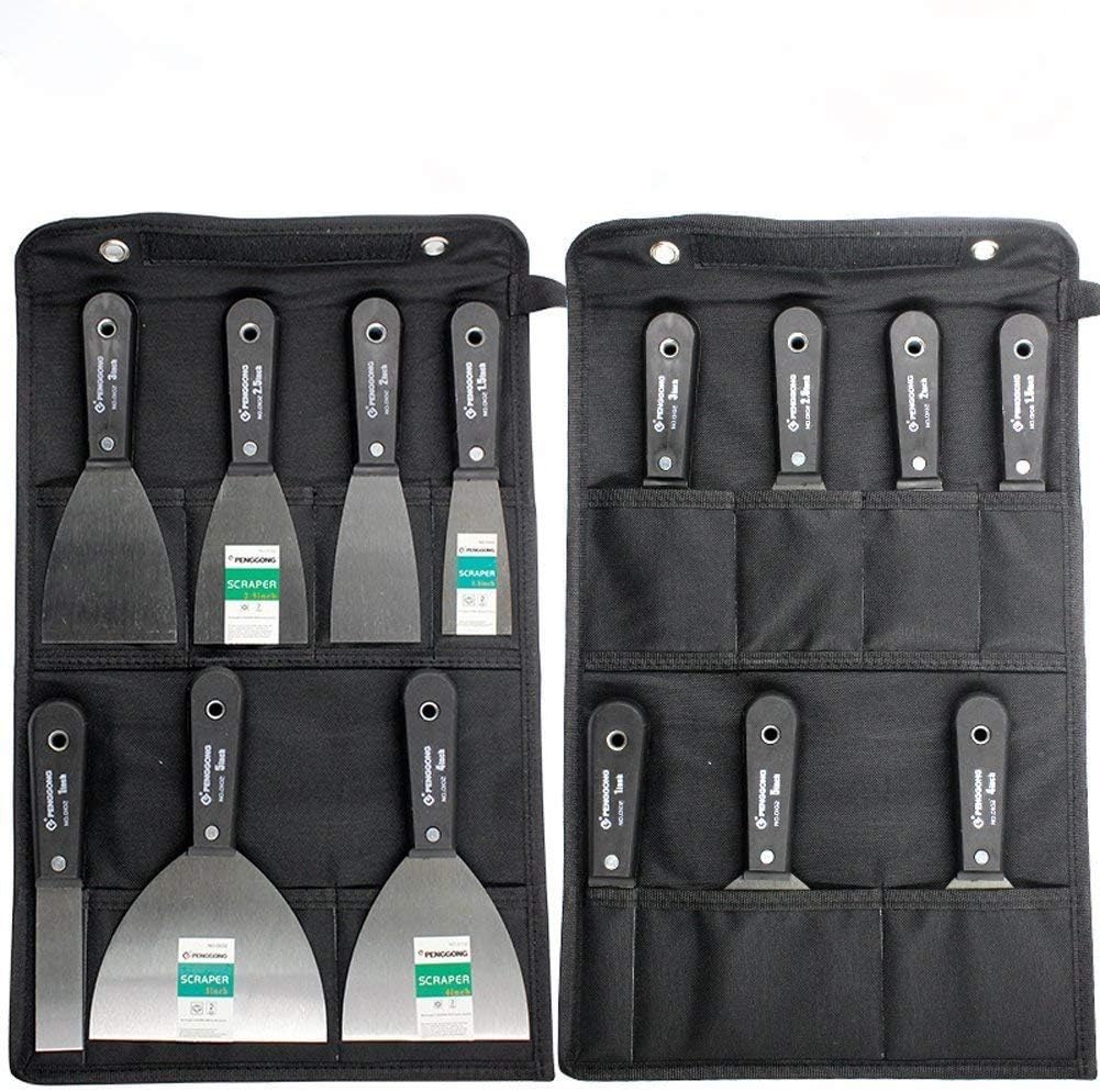 7 Pieces Putty Knife Set 50# Steel Scraper Drywall Taping Knife Portable Paint Plastering Knife Wall Scrapers with Black Storage Bag for Father Day's Gifts DJ0001