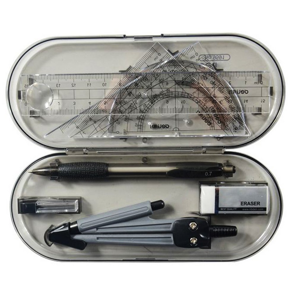 Math Geometry Kit Set 8 Pieces Shatterproof Box,Rulers,Protractor