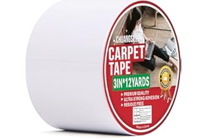 CHUANGSEED Carpet Tape Double Sided,White Rug Tape for Tile Area Rugs Hardwood Floors,Strong Sticky Tape,Removable,No Residue 3inchesx12yards