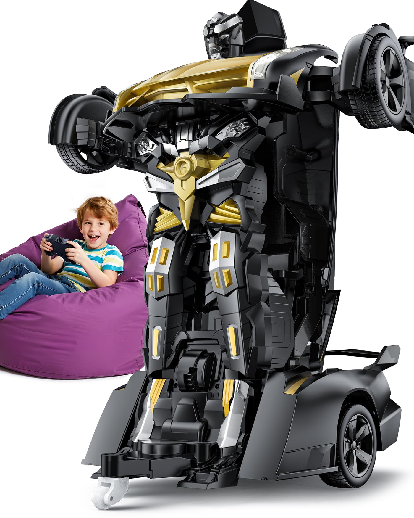 Photo 1 of V992 Transform Remote Control Car, Transform Robot RC Cars, 1:14 Scale, 2-in-1 Robot Toy Car with Sound & Light, Gesture Sensing, Automatic Deformation, Great Gift Toys for Boys and Girls 4-6 (Golden)