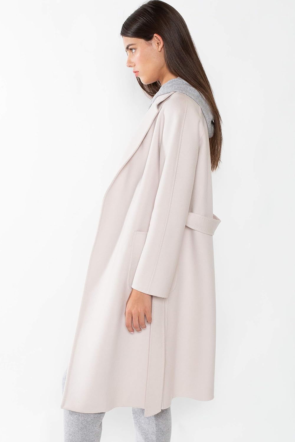 JENNIE LIU Women's Cashmere Wool Double Face Trench Coat with Belt: Clothing