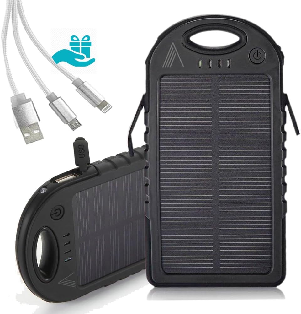 Solar Phone Charger/ALYN 5000 mAh Portable Phone Charger with Micro Lighting Cable/External Battery Pack/Waterproof/Shockproof/Dustproof/Compact Design Allows Charging Anytime, Anywhere