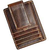 Le'aokuu Genuine Leather Magnet Money Clip Credit Card Case Holder Slim Wallet