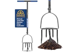 Hermsche Garden Tiller Manual Hand Tiller Garden Claw Cultivator Twist Tiller for Gardening Tool Long Handle Adjustable Steel Lawn Aerator Heavy Duty Soil Loosener garden tool Bed Plant
