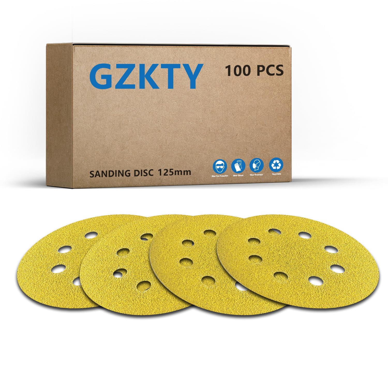 GZKTY 125 mm Sanding Discs, 100 Pieces, 8 Holes, Grits 600, for 5 Inch Orbital Sanders