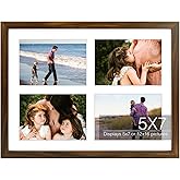Golden State Art Four 5x7 Collage Picture Frame - Solid Wood with Tempered Glass - Multi Picture Frame Display Four 5x7 Photos with Mat - or One 12x16 Frame Without Mat for Wall Decor, Brown