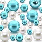 Hicarer 120 Pieces Valentines Pearl for Vase Filler Pearl Bead Vase Centerpieces Brush Holder Assorted Round Faux Bead for Crafting, Home Wedding Table Decor 14/20/30 mm(Creamy White, Turquoise)