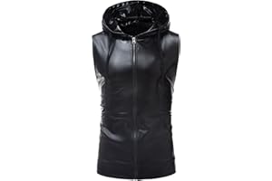 ZEROYAA Mens Shiny Metallic Zip Up Sleeveless Hooded Vest T Shirt with Kangaroo Pocket