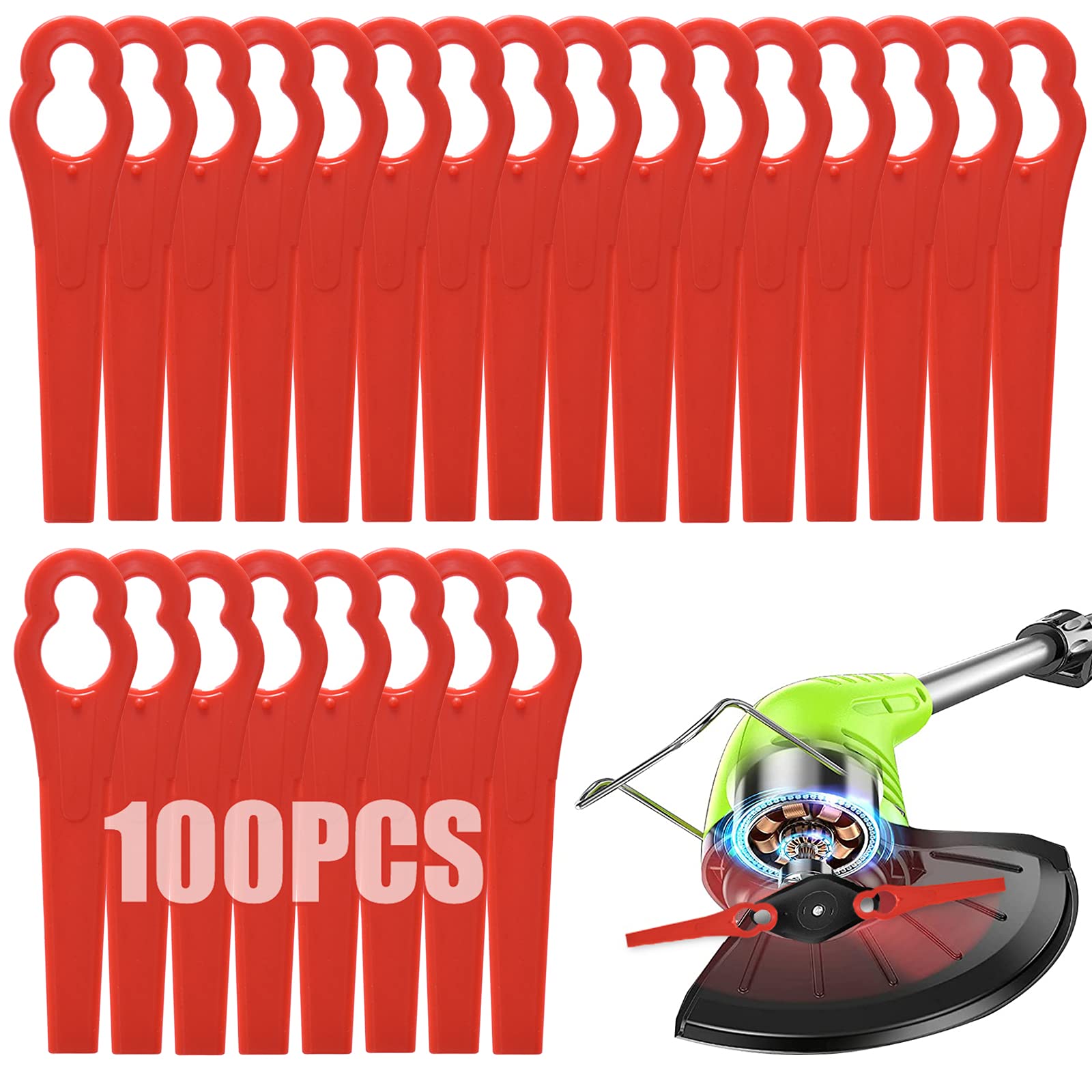 Acehome 100 Pcs Plastic Grass Trimmer Blades, Cordless Strimmer Blades 83 mm Lawn Mower Cutting Blades Garden Mower Replacement Blades for Swift Ryobi VonHaus Grass Strimmer